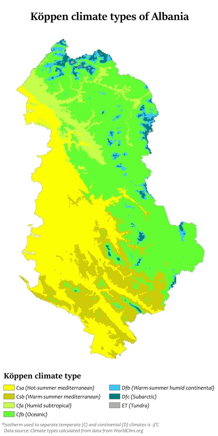 რუკა ალბანეთი კლიმატის
