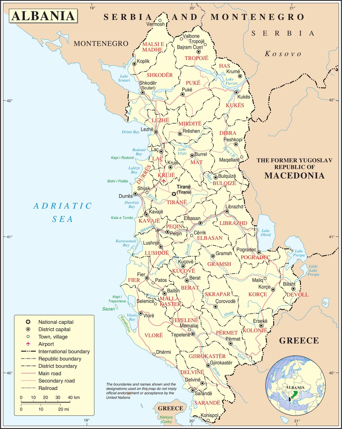 რუკა ალბანეთის ქალაქებში