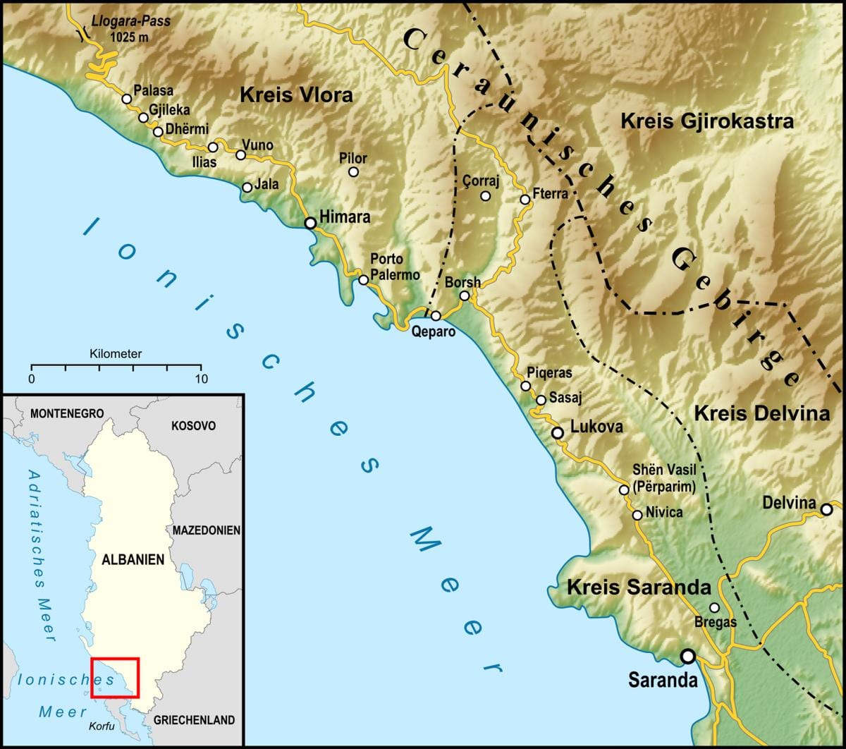 რუკა ალბანური riviera